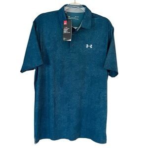 Under Armour New Men’s Medium Loose HeatGear Golf Polo Heather Blue Teal